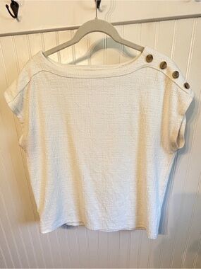 Women's Loft Cream Button-Shoulder Textured Top